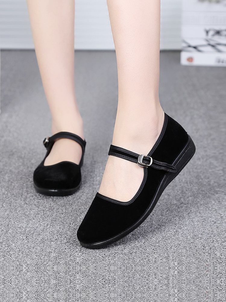 平绒高跟一带布鞋