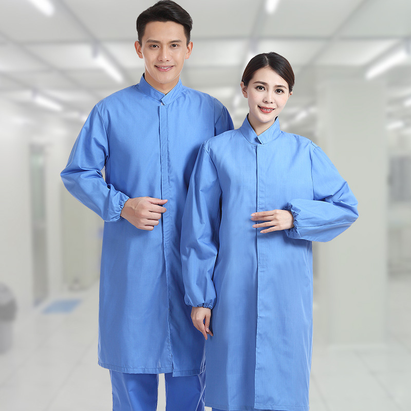食品厂工作服大褂长袖男女好洗透气参观服白蓝制药