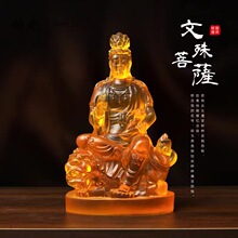 厂家批发 新款树脂水琉璃车饰文殊菩萨像寺院供奉佛像三圣像摆件