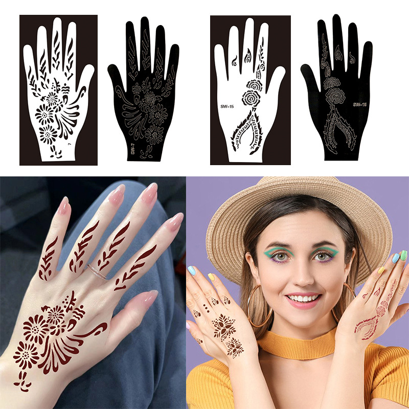 Flower Hand Hand Hand Painted Tattoo Template India Lily Magnolia Cream Hollow Tattoo Hand Shape Palm Template Tattoo Sticker