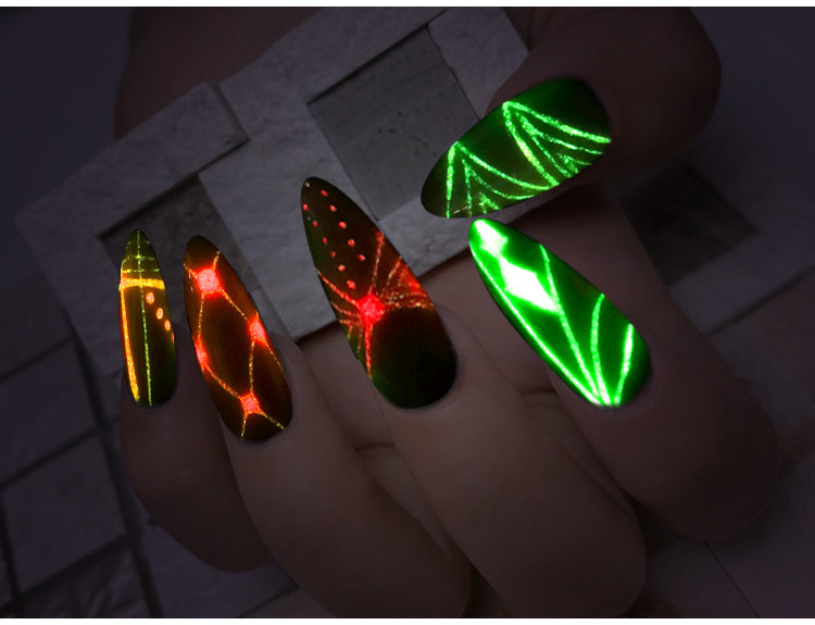 跨境新品美甲12色夜光拉线胶指甲彩绘胶勾线胶套装光疗胶画花