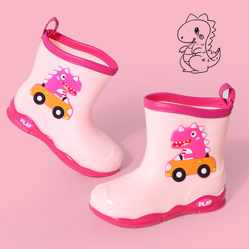 Children's Rain Boots Baby Rain Boots New Cute Cartoon Children Rain Shoes Outdoor Waterproof Non-Slip Dinosaur Boys and Girls Shoes