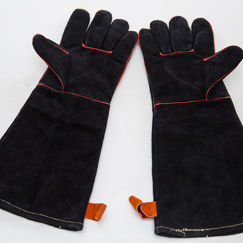 厂家批发黑色长筒牛皮手套   劳动保护手套   耐磨保暖防滑柔软