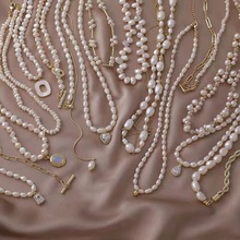 复古淡水珍珠项链法式巴洛克不规则小众设计感锆石欧美珍珠毛衣链