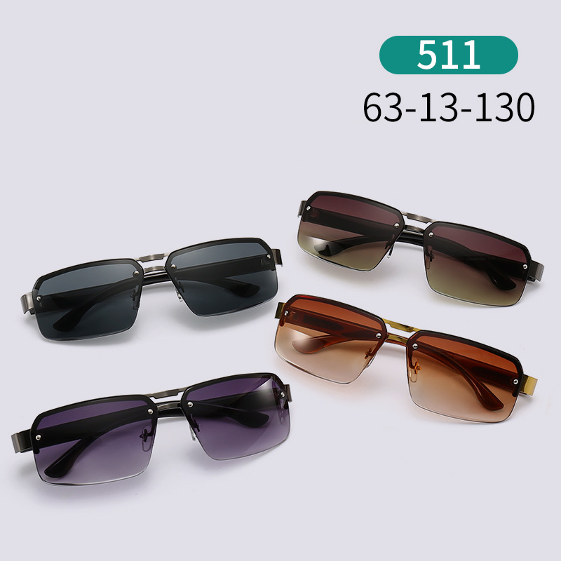 New Men's Driving-Specific Glasses Retro Classic Brown Sunglasses Fashion Trending Semi-Rimless Sunglasses