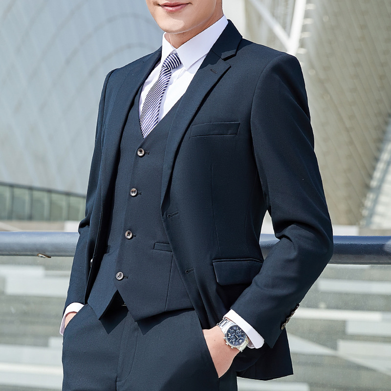 春秋冬男式工西服套装男开会正装修身职业男装二件套婚庆伴郎礼服