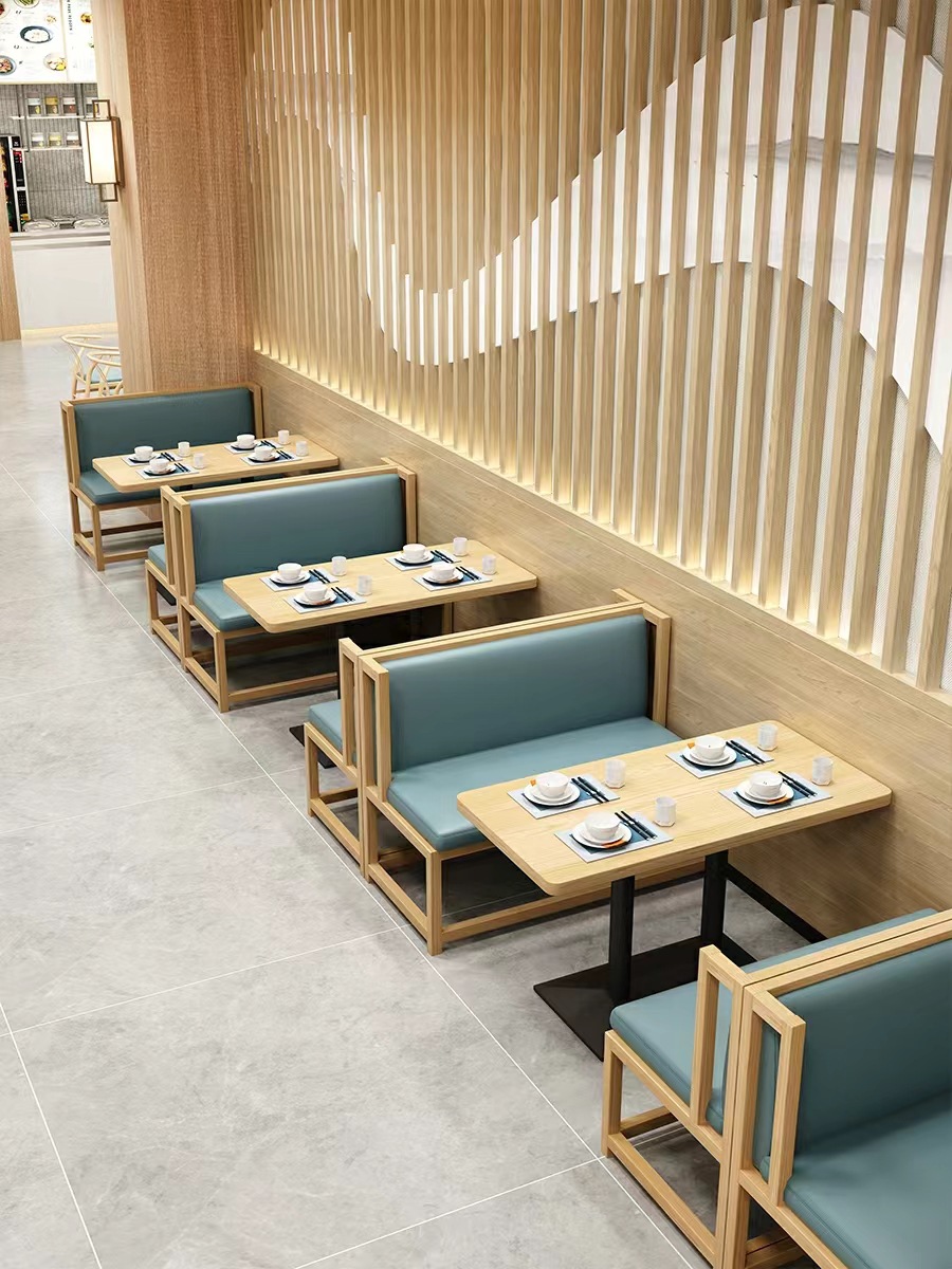 餐厅实木餐桌连锁餐厅中式风饭店咖啡厅奶茶店岩板餐桌椅卡座定制