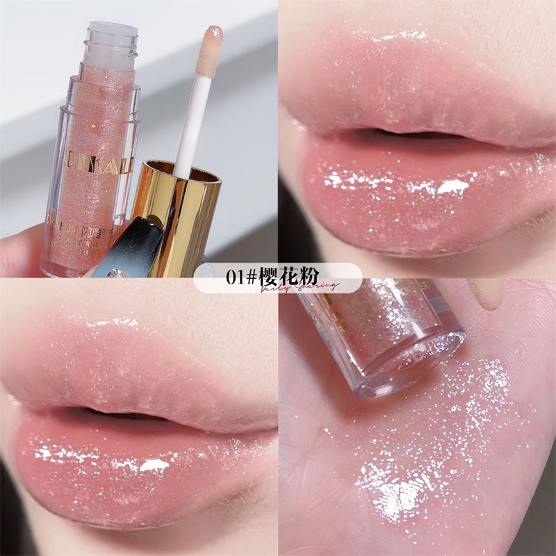 Dikalu Small Shaved Ice Flash Lip Lacquer Mirror Lip Dew Thin and Glittering Lip Gloss Transparent Lip Gloss Water Light Mouth Red Cream Pure Desire