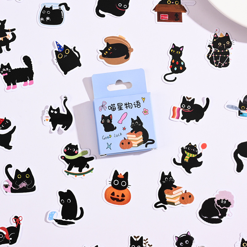 可爱小猫咪手帐贴纸盒装不干胶卡通日记装饰贴画学生礼物相册diy