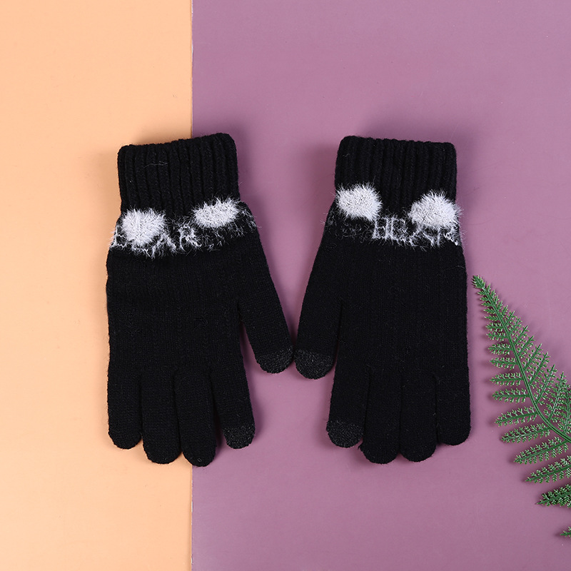 Winter New Women's Pineapple Pattern Finger Gloves Warm Cashmere Knitted Gloves