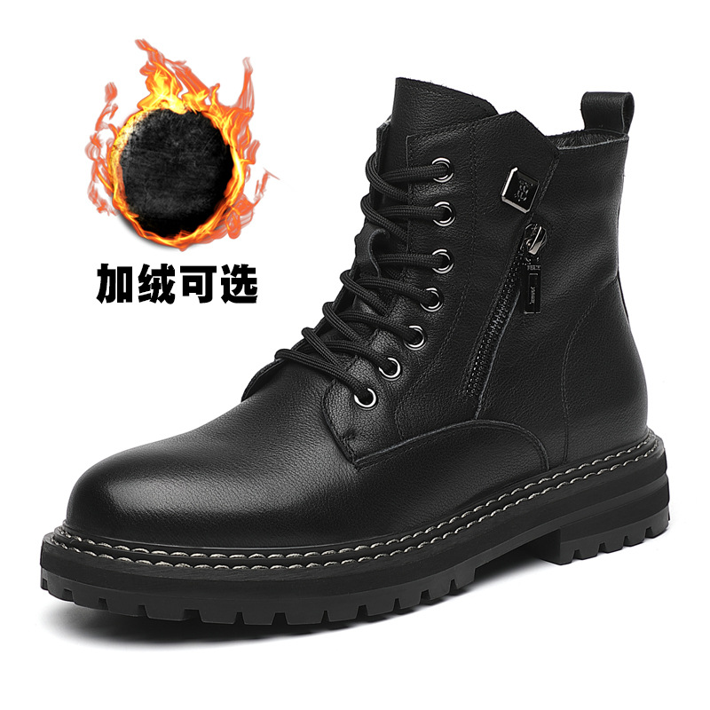 Winter Martin Boots Men's Boots Genuine Cattlehide Leather Surface Men's Short Boots British Fleece-lined Worker Boot Trendy High Top Men's Shoes