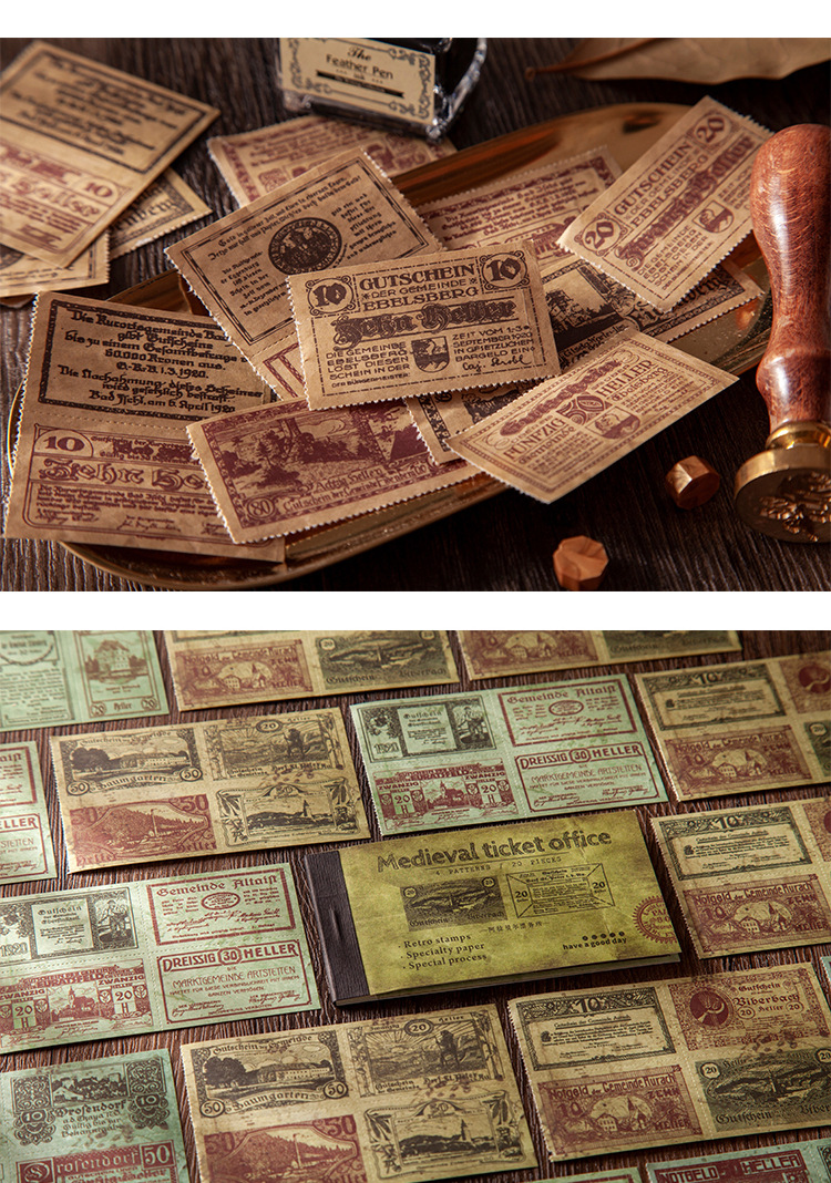 美好的一天复古双面古董票据素材本 中世纪票务所系列便签 8款选