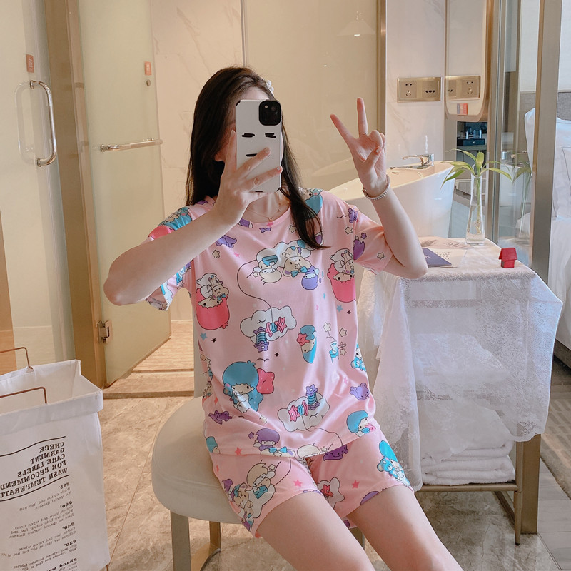 New Pajamas Women's Summer plus Size Short Sleeve Cute Cartoon Milk Silk Less Ladies Home Leisure Suit Foreign Trade Factory