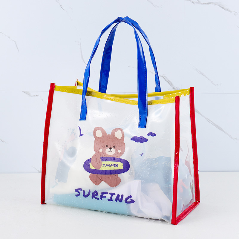 Cute Transparent Jelly Pack PVC Waterproof Tote Bag Cartoon Swim Bag Toiletry Bag Draining Mummy Bag