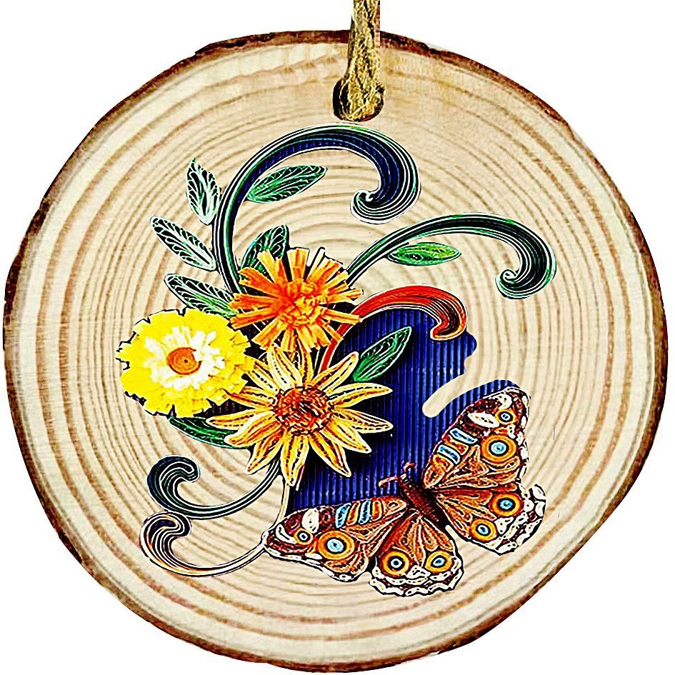 跨境圆木片平面挂件汽车后视镜挂件复活节木片装饰木制工艺品