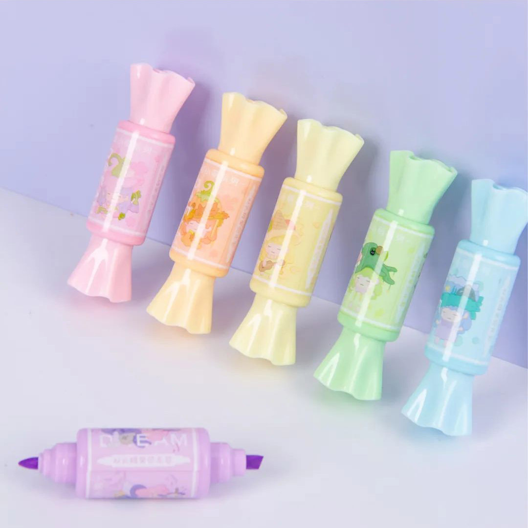 Timeout H797 Creative Cute Candy Shape Double-Headed Hand Account Fluorescent Pen Student Mark 6-Color Line Marker