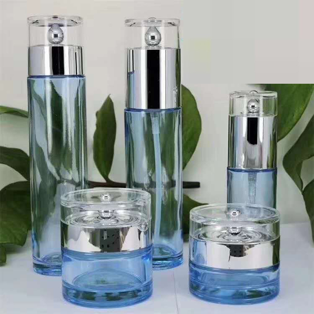 工厂定制化妆品套装玻璃瓶香水面霜分装瓶压嘴喷头盖护肤品空瓶