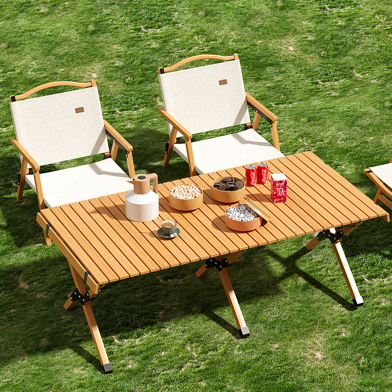 实木蛋卷桌便携户外折叠桌椅团建露营烧烤野餐桌车载野营装备用品