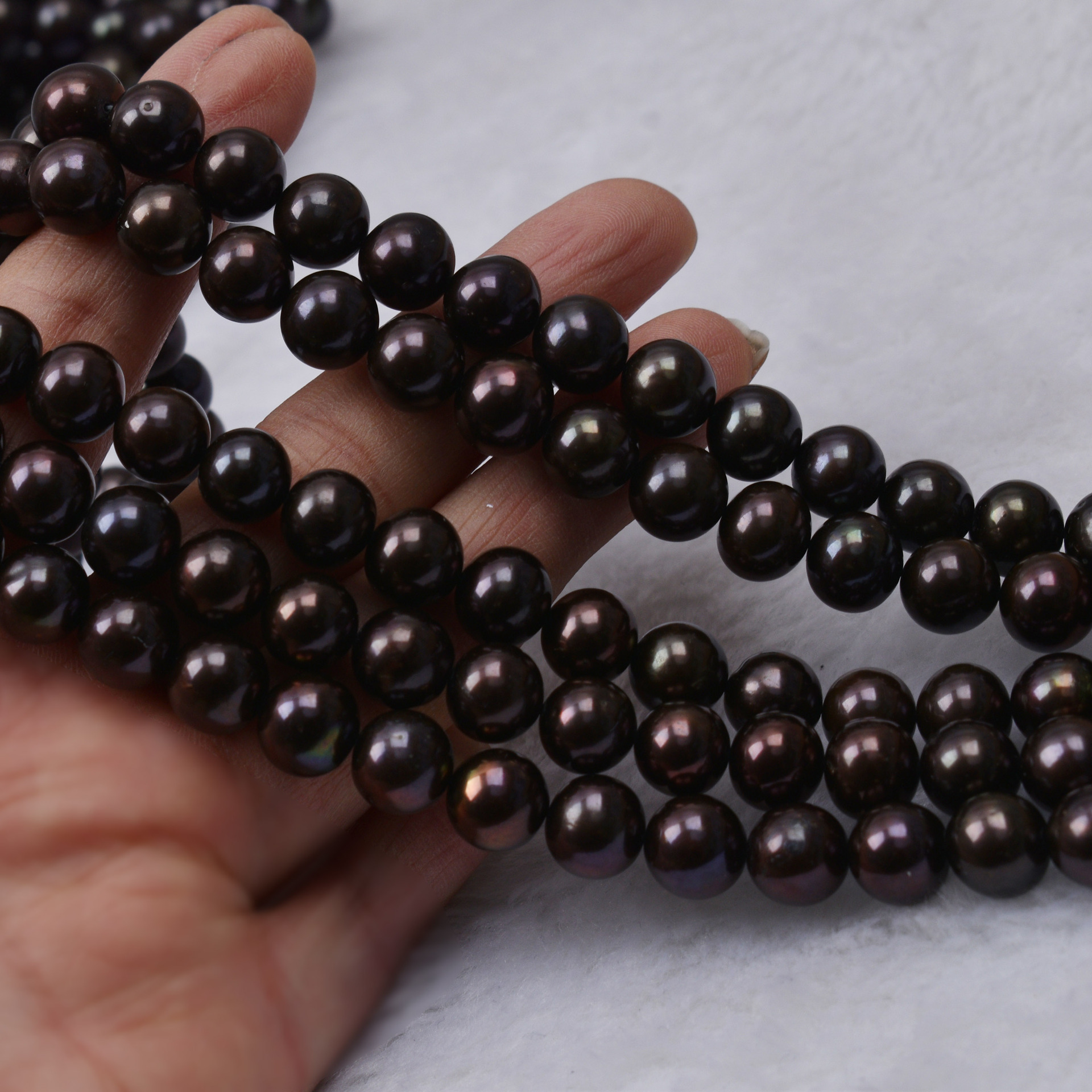 天然珍珠约10mm黑色近圆珠子 仿大溪地黑淡水珍珠项链半成品diy