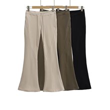 夏季新款欧美女装弧度v腰抽绳修身喇叭裤直筒裤K12853