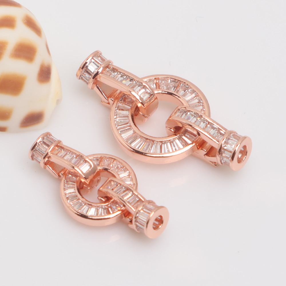 14k包金保色t钻锆石珍珠扣diy饰品配件 园形扣毛衣链连接收尾扣头