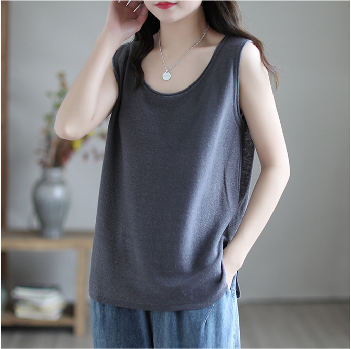 棉麻针织背心女