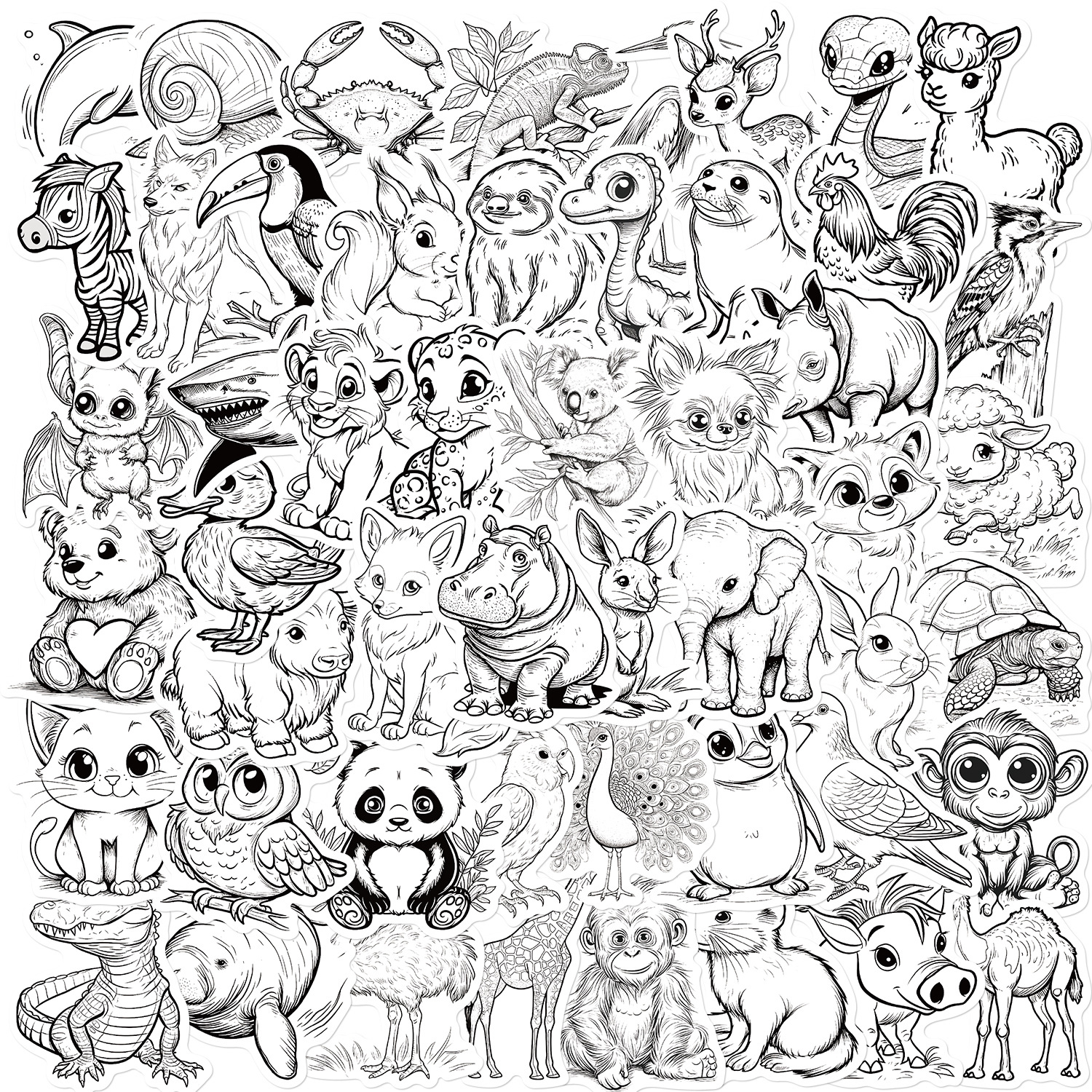 55张/套不重复黑白动物螃蟹熊猫贴纸装饰diy笔记本行李箱个性贴纸