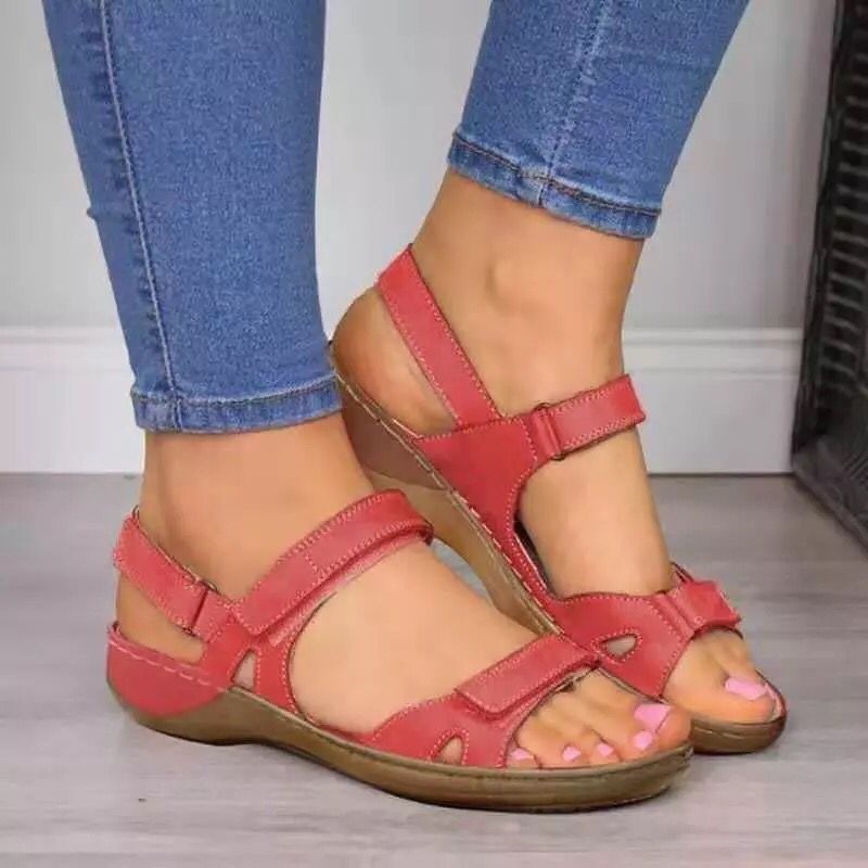 Velcro Sandals Women's European and American Foreign Trade One-Word with Platform Sewing Line Women's Sandals 2023 Summer New Open Toe