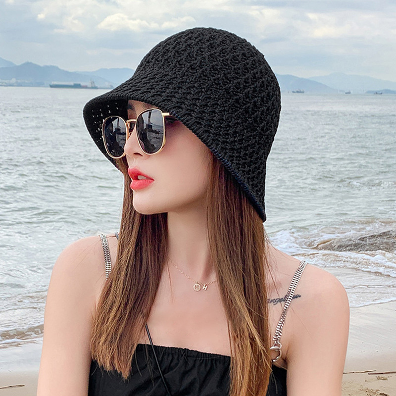 INS Japanese and Korean Style Bucket Hat Hollow out Fisherman Basin Hat Outdoor Knitted Sun Covering Season Sun Protection Hat Female Internet Celebrity