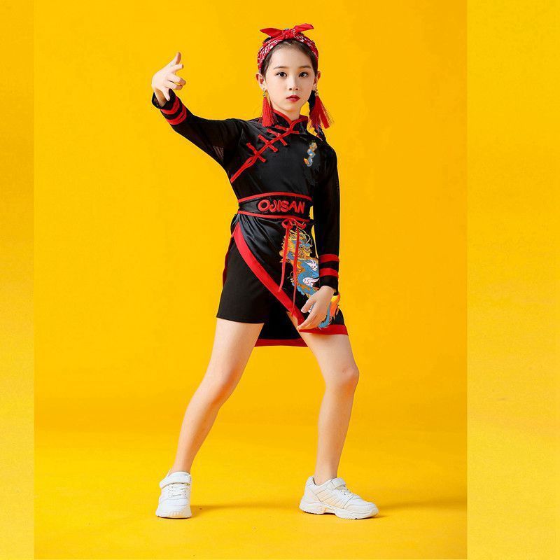 中国风爵士舞服装女童国潮走秀时装潮服六一儿童嘻哈模特演出旗袍