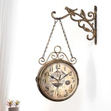 跨境复古创意双面挂钟简约铁艺时钟客厅装饰双面挂钟铁艺钟表时尚