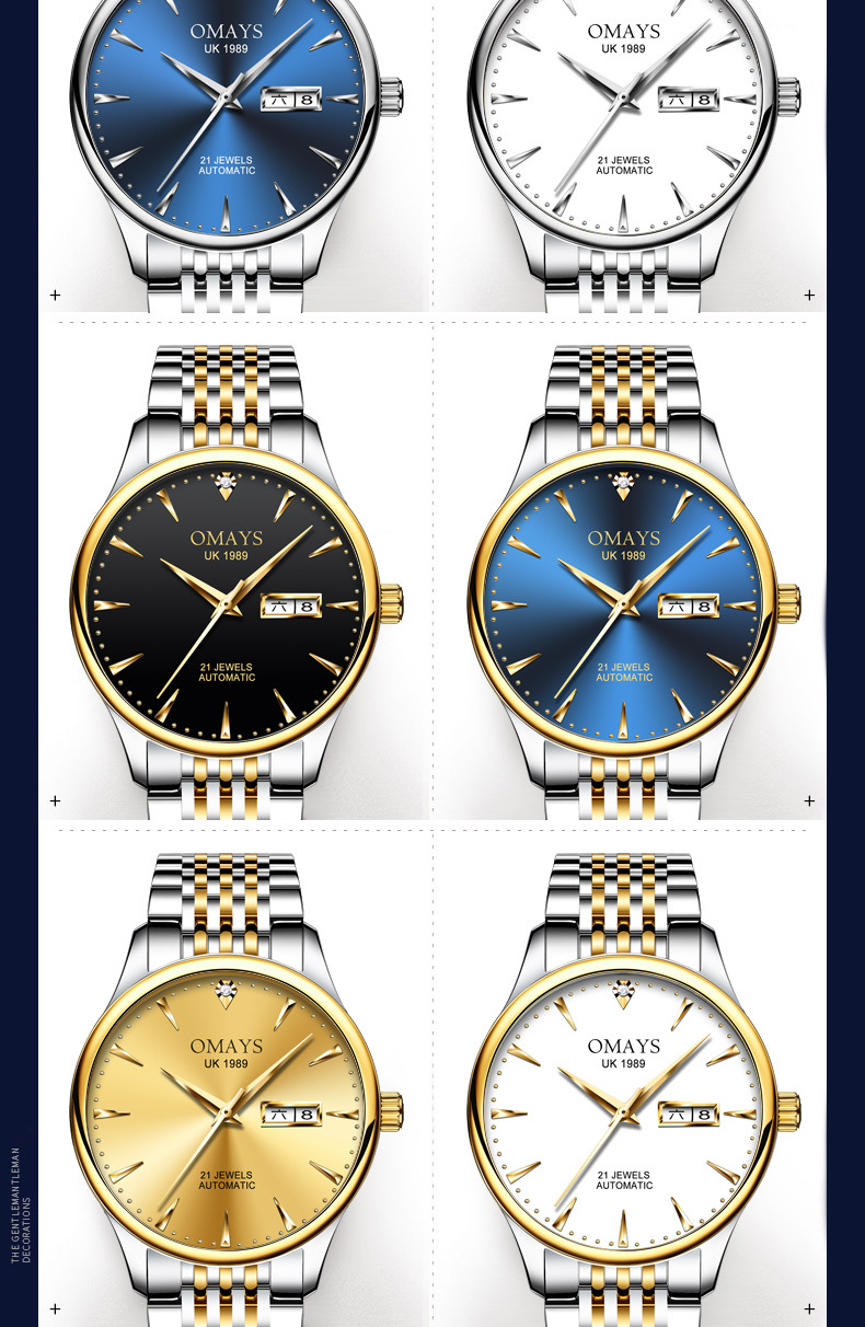 2021新款欧美时手表男士机械表时尚潮流防水双日历钢带款名牌男表