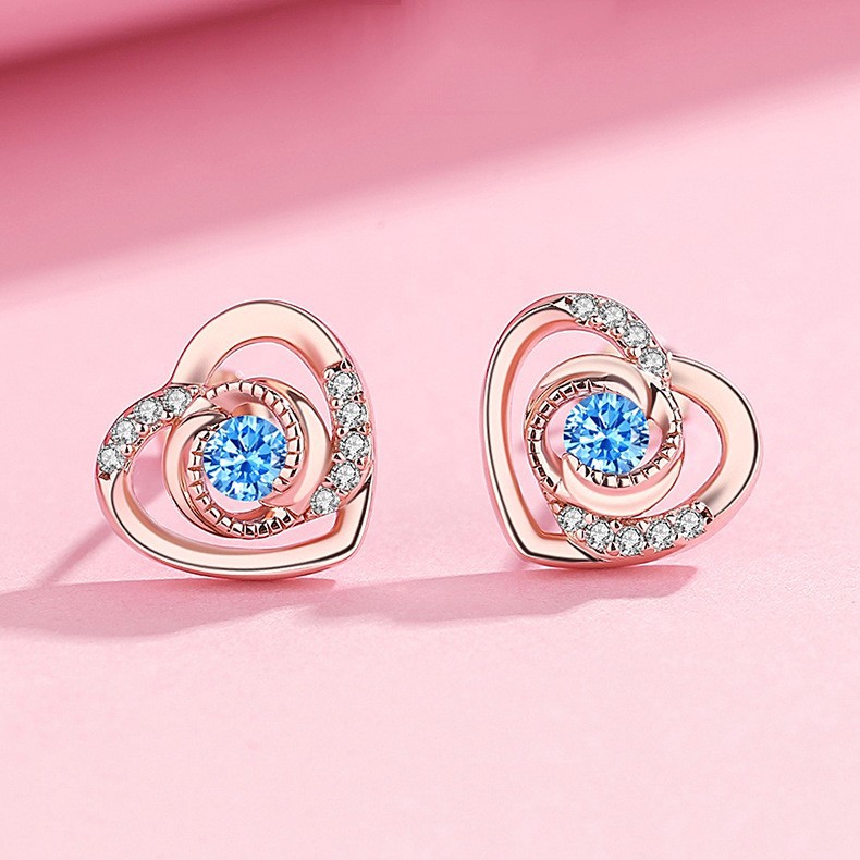 s925银永恒之心耳钉女士 网红潮小巧爱心形玫瑰花耳饰品 一件代发