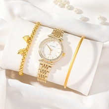 女士新款手表套装百搭石英手表+黄金手镯珠子套装3pcs/set