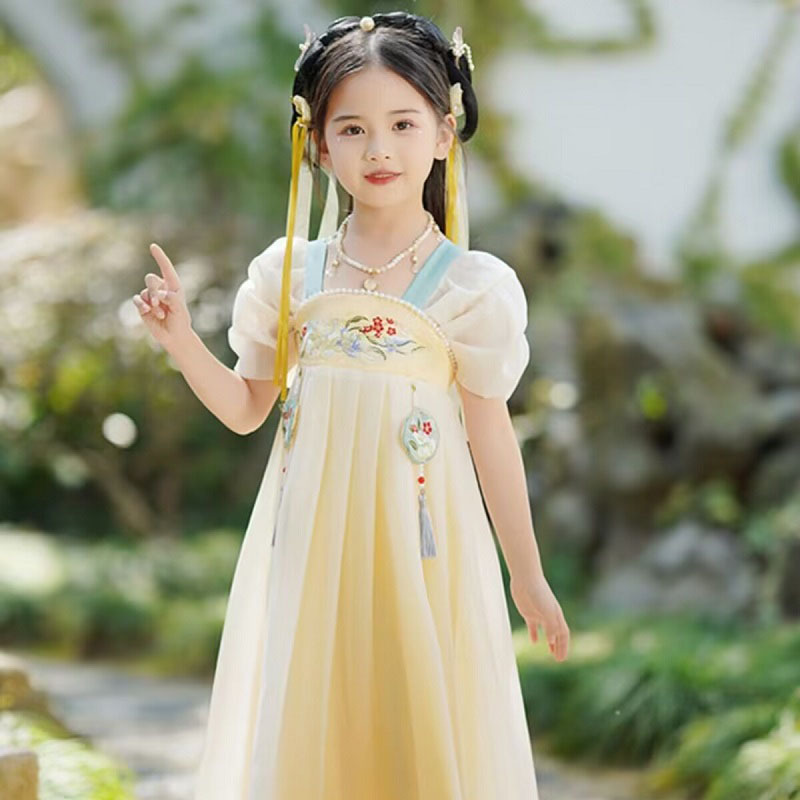 汉服中国风女童新款古风连衣裙小女孩唐装儿童超仙古装夏季公主裙