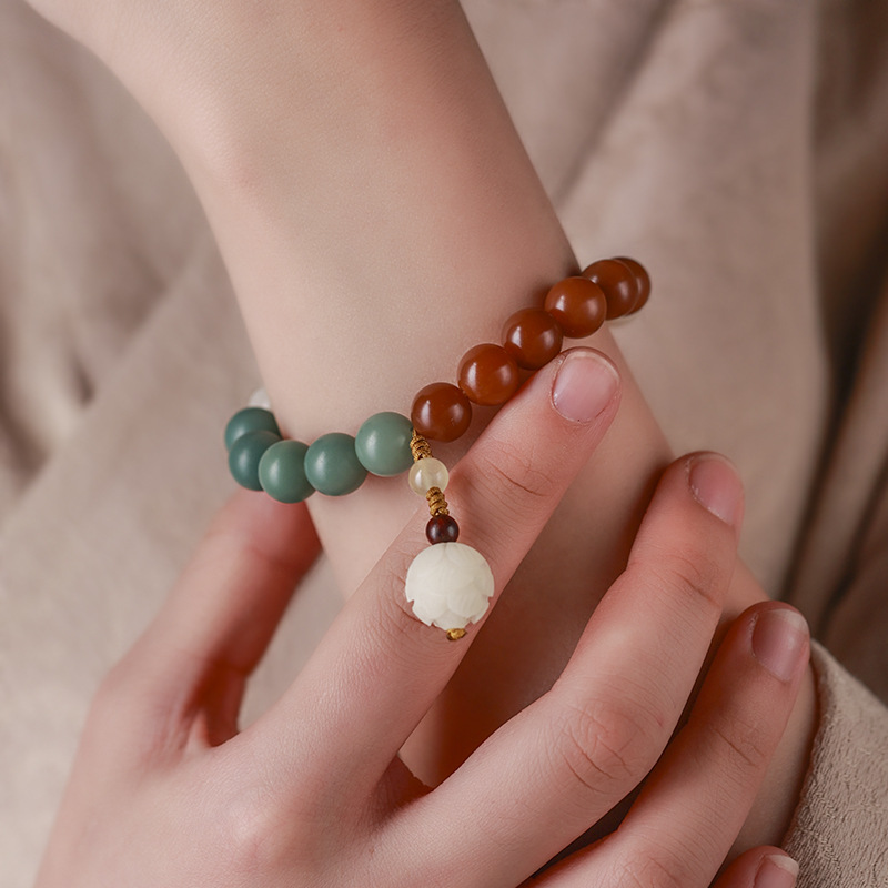 Natural Original Ecology Weathered Bodhi [Floating Life and Dream] Bodhi Rosary Mix and Match White Jade Bodhi Lotus Beads Bracelet