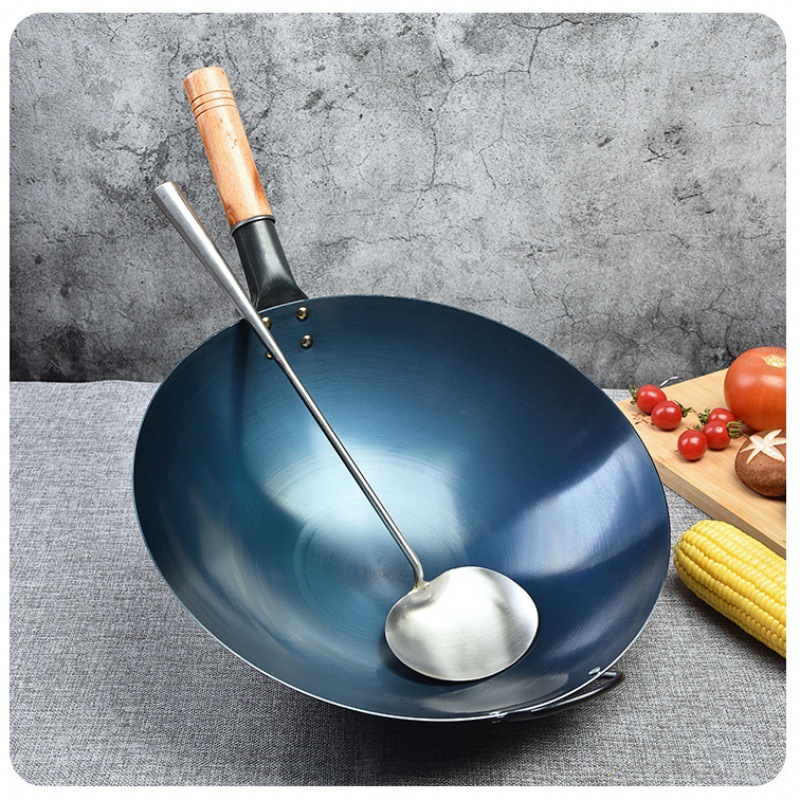 炒菜锅铁锅炒菜炒勺熟铁无涂层不粘锅防烫套圆底带盖商用大马勺