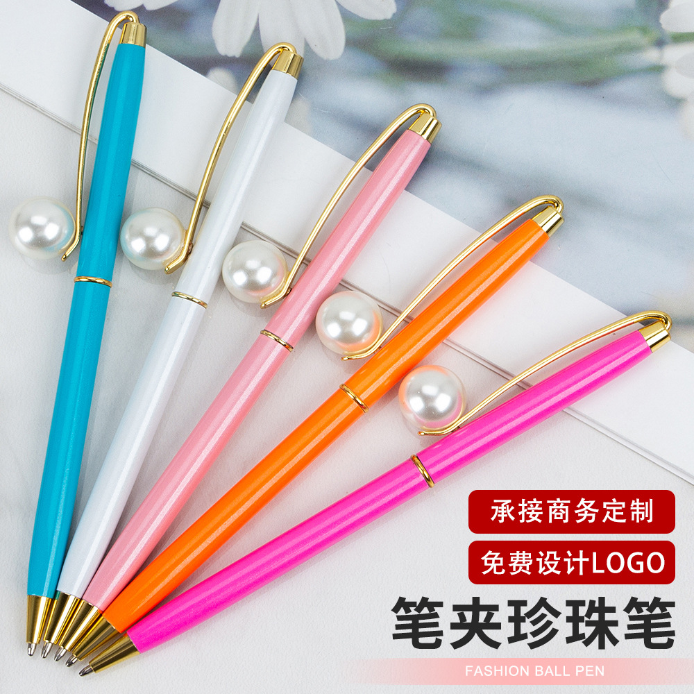 Metal Creative Multi-Color Queen Scepter Student Gift Stationery Lettering orange Rose Red Pen Clip Pearl Decorative Pen 
