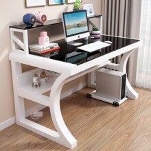 电脑办公书桌家用台式小户型卧室宿舍一体简约弧形钢化玻璃电竞桌