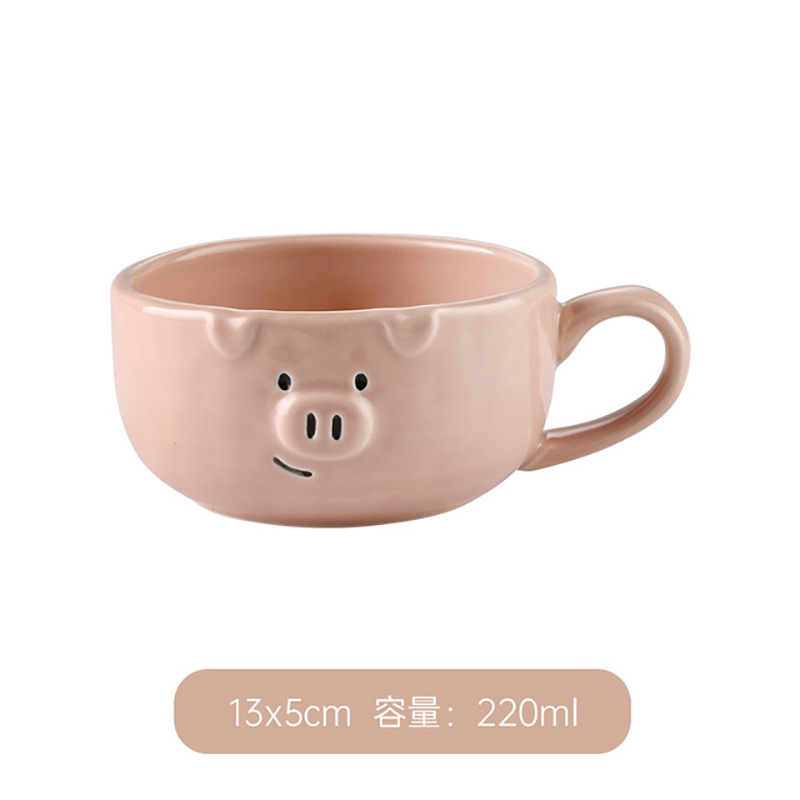 Pink Pig Bowl Dish Plate Ceramic Tableware Set Korean Ins Cute Girl Cartoon Creative Household Children's Tableware