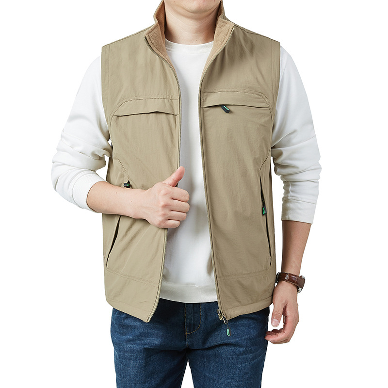 跨境男士马甲背心双面穿保暖休闲时尚立领摇粒绒纯色青年外穿背心
