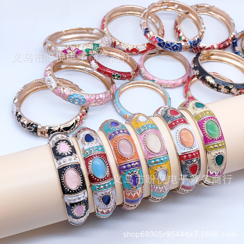 老北京景泰蓝手镯女开口民族风花朵镯子景区礼品学生首饰外贸货源