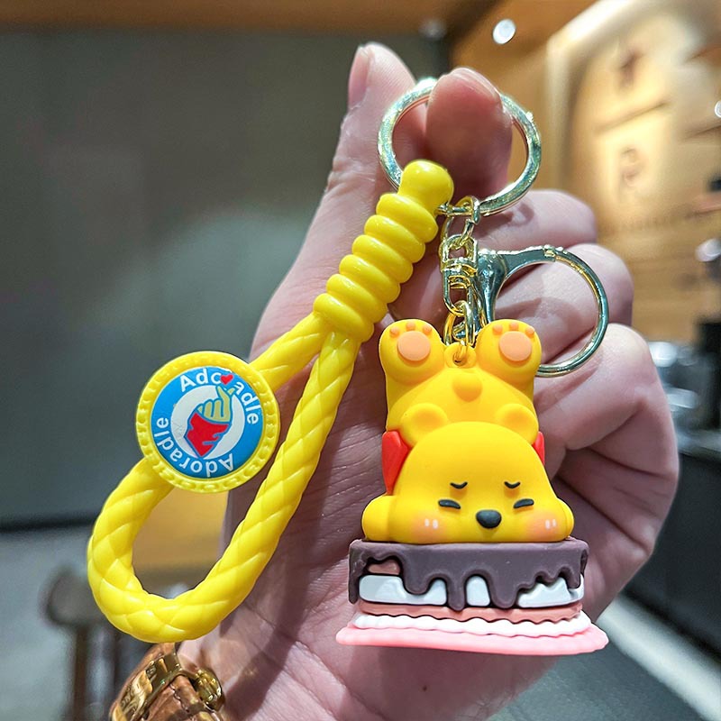 Cute Cartoon Cute Version Pooh Bear Milky Tea Cup Three-Dimensional Doll Car Key Ring Hanging Piece Pendant Night Market Gift