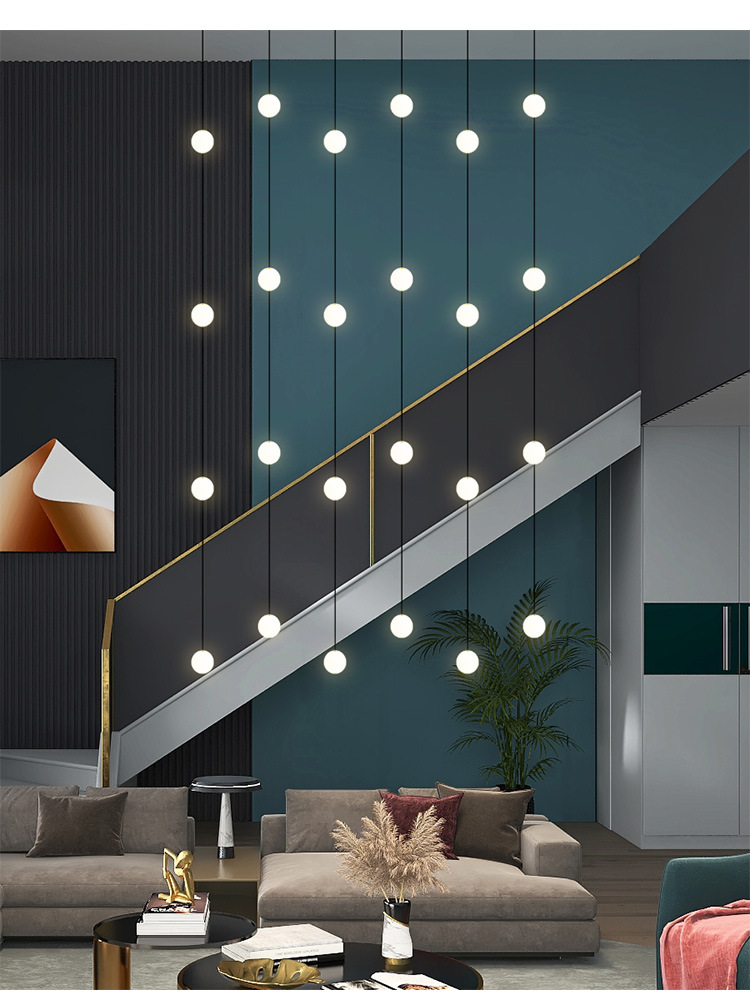 楼梯吊灯现代简约超轻长别墅复式楼极简艺术创意设计个性会所灯具