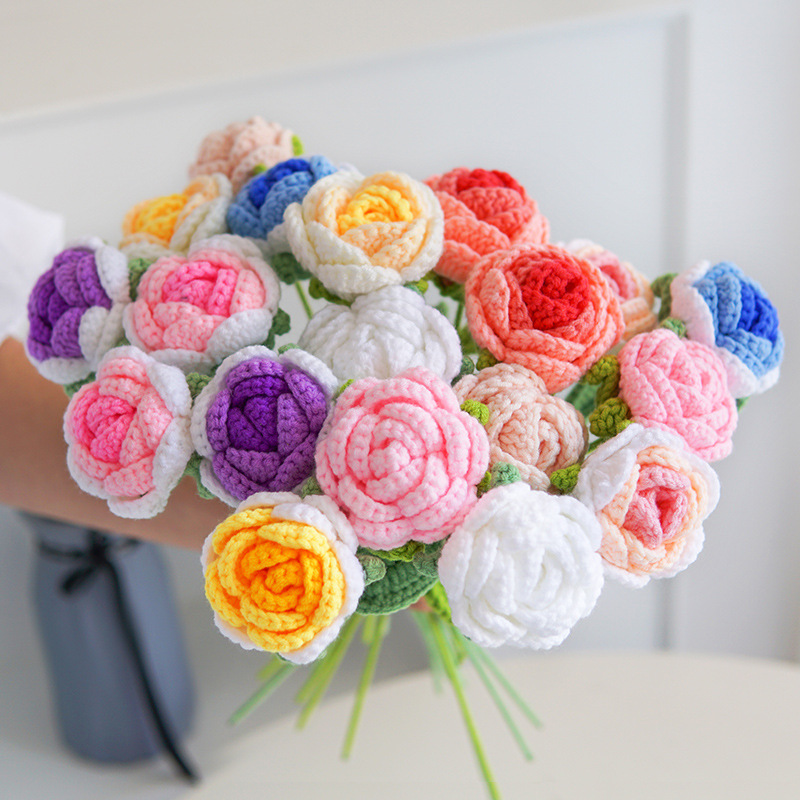 Gradient Rose Wool Hand-Woven Bouquet Finished Bridal Bouquet Qixi Send Girlfriend Gift for Bestie