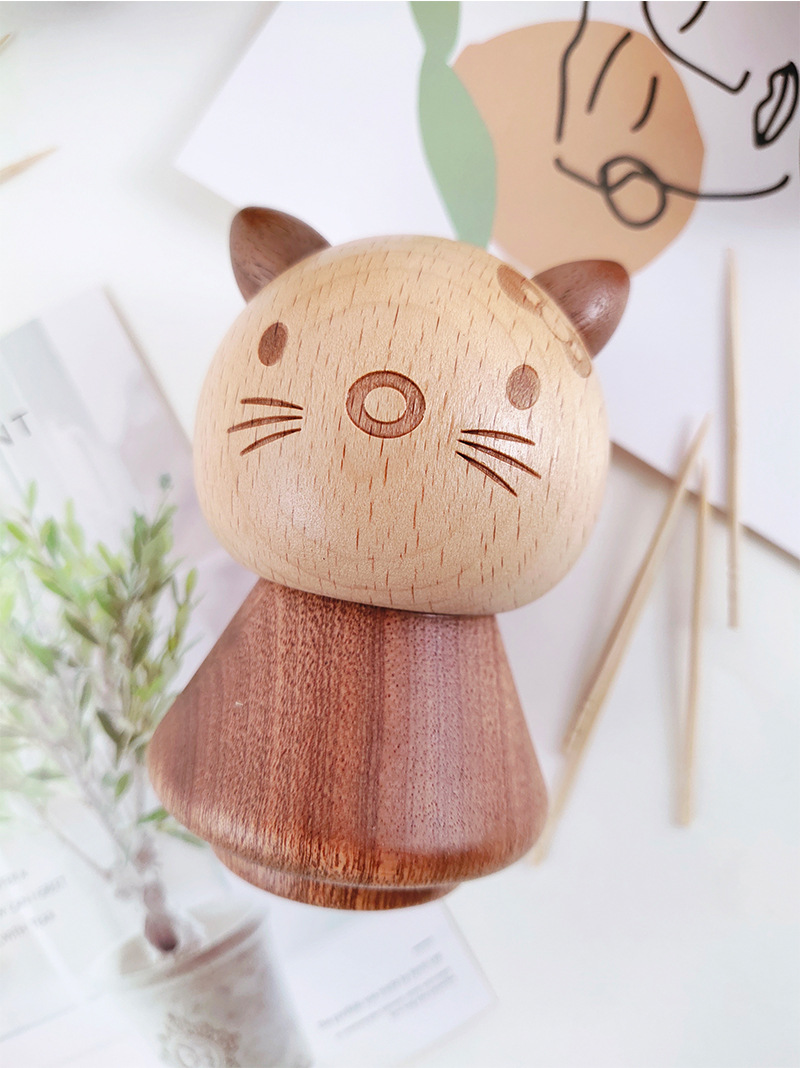 创意实木牙签筒可爱卡通猫咪木制品摆件木质牙签盒实用家居牙签筒