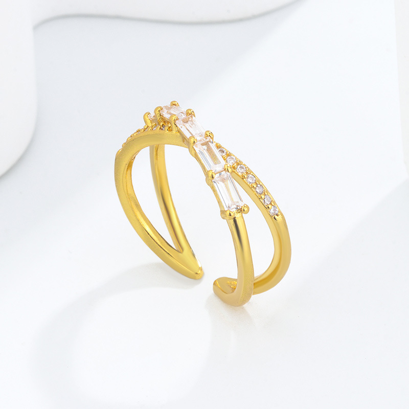 跨境热销 创意新款小众设计气质铜镀18k金几何开口戒指女指环首饰