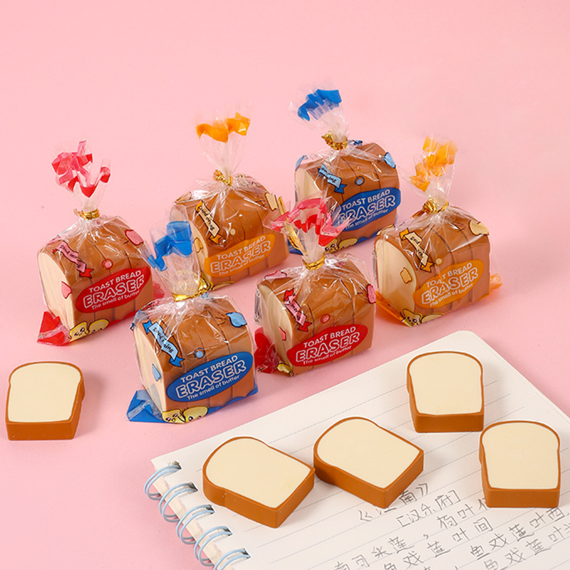 Creative Toast Child Eraser Wipe Clean Cute Rubber Wholesale Primary School Gift Prizes Eraser Stationery