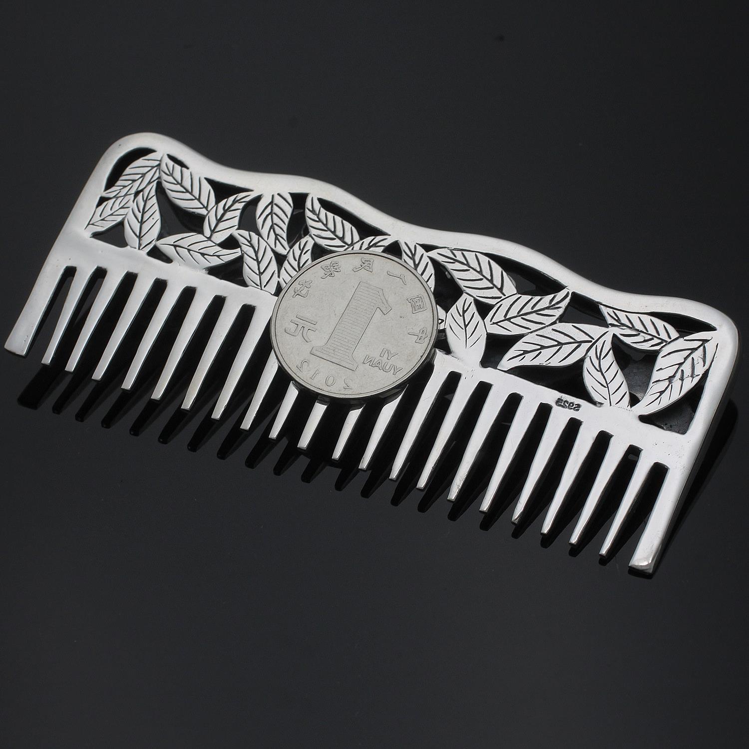 工厂批发银梳子批发货源瑞丽复古玫瑰花纯银民族风发梳s925银发梳