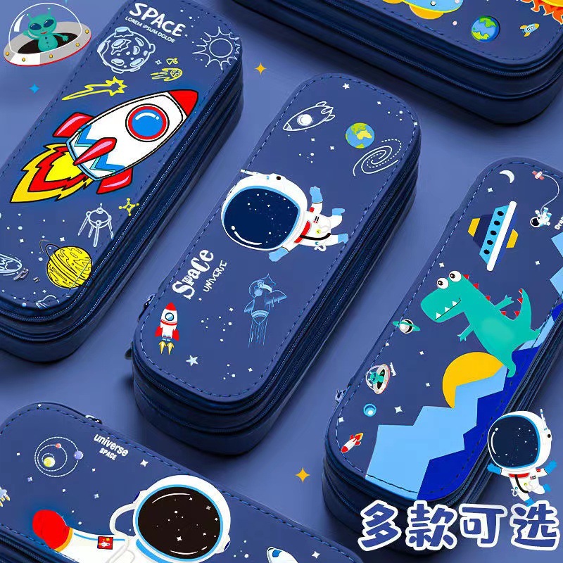 Double-Layer Large Capacity Astronaut Boys Good-looking Ins Pencil Box Simple Stationery Box Student Pencil Case Prize